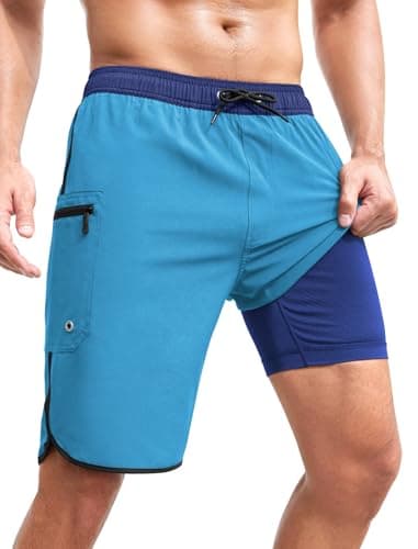 SILKWORLD Mens Swimming Trunks Bathing Suits Lightweight Summer Surfing Quick Dry Beach Shorts, Peacock Blue, Medium - Image 1