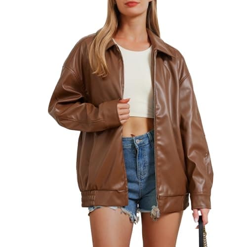 Keoouure Leather Jacket Women Oversized Faux Jacket Fall Fashion Motorcycle Coat 2026 Outfits Clothes Y2k Tops - Image 1