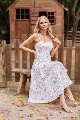 Belle Poque Floral Midi Dress for Women Summer Ruffle Cottagecore Dresses Ditsy Purple Photography Dress S - Thumbnail 6