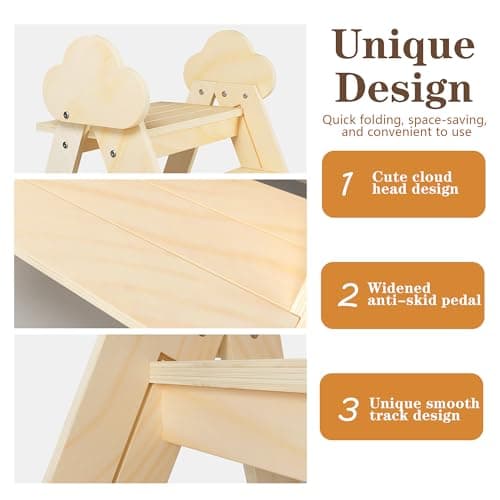 TinyHaven Wooden Toddler Step Stool, 2-Step Foldable Stool for Kids with Non-Slip Surface, Baby Bathroom Stool for Potty Training, Bathroom Sink, Kitchen Counter with Cute Cloud Design, Natural - Thumbnail 4