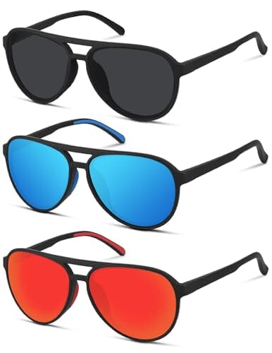 STORYCOAST Polarized Aviator Sunglasses for Men Women Classic Retro Aviators Sports Driving Running Sun Glasses 3Pack-Black+Red+Blue - Image 1
