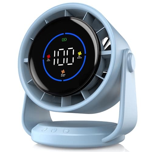 YOSHENMO Desk Fan, Turbo Table Fan for Bedroom, 100-Speed Digital Display, Low Noise, 105° Adjustable Tilt, 7.5-inch, Rechargeable Battery, Wall-Mouted Design for Home, Office, Travel Blue - Image 1