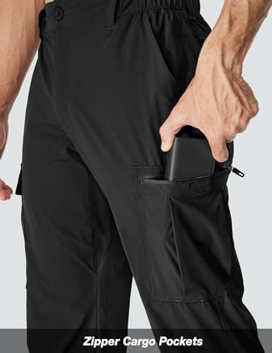 MOURCE Summer Hiking Pants Men Lightweight - Water Resistant Stretch Cargo Pants with Pockets, Black - Thumbnail 6
