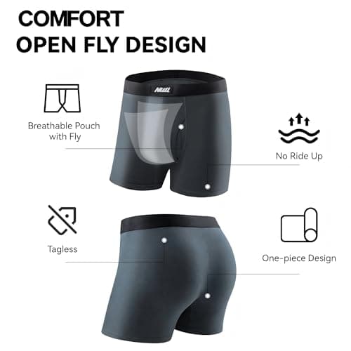 Nullktie Men‘s Ultra Soft Trunks with Fly, Modal Microfiber Underwear, Moisture Wicking Boxer Briefs Short Leg, 4 Pack - Thumbnail 2