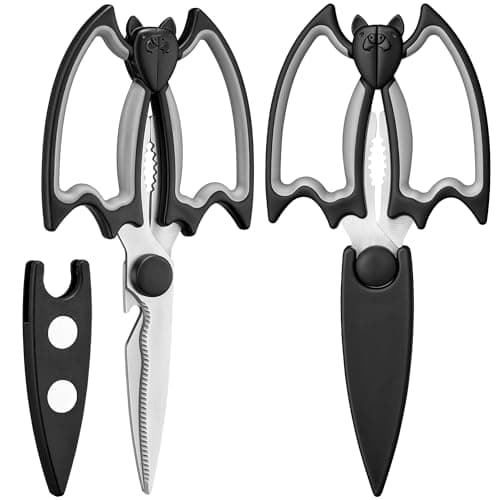 OMDAR Magnetic Kitchen Scissors All Purpose 2 Pack - Halloween Bat Kitchen Shears - Heavy Duty Stainless Steel Cooking Shears for Cutting Meat, Food, Poultry - Featuring a Magnetic Protective Sheath - Image 1