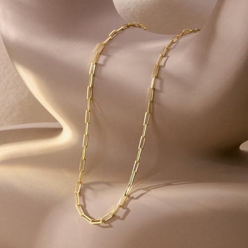 BAYLAY Gold Chain for Women - 18K Gold Plated Paperclip Necklace for Women Dainty Gold Necklace for Women Gold Chain Necklace Gold Jewelry Gifts Size 22 inch - Thumbnail 6