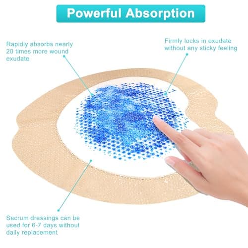 Sacrum Silicone Foam Dressing with Adhesive Border 7"x7", 5 Packs, Highly Absorbent, Breathable Waterproof Sacral Bandage Pad for Bed Sore, Pressure Ulcer Wound Dressing, FSA HSA Eligible - Thumbnail 4