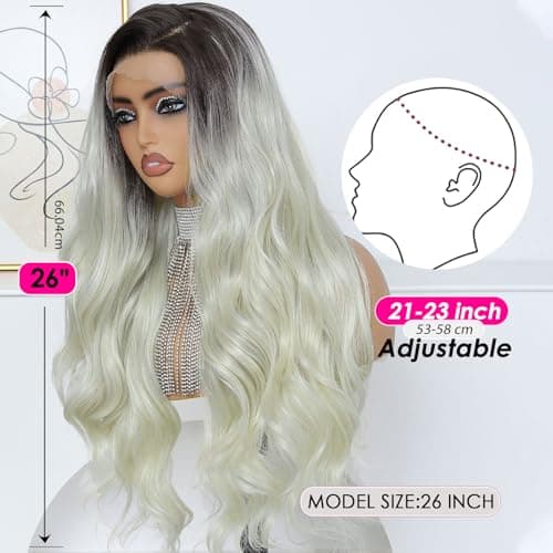 Ruiieea Synthetic Lace Front Wig, 13x4 Lace Front Wig Body wave, Blonde Lace Frontal Wig for Women Glueless Daily Use 26 Inch Black to Blonde - Thumbnail 3