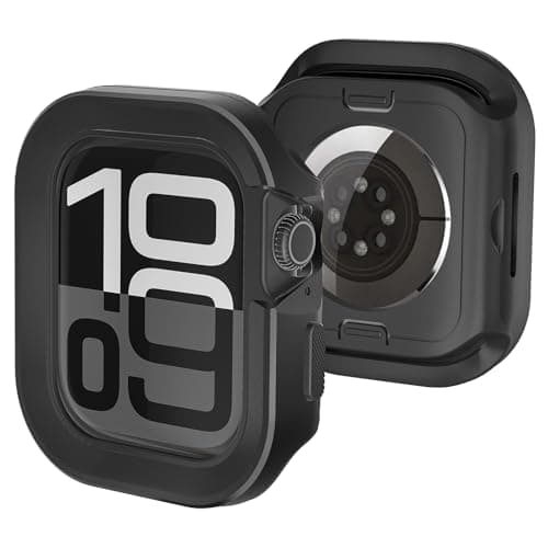 SDOCEBF 2 in 1 Aluminum Rugged Case for Apple Watch Series 11/10 42mm with TPU Back Cover, Metal Bumper Shockproof Protective Cover, Raised Edge Screen Protection, Black - Image 1