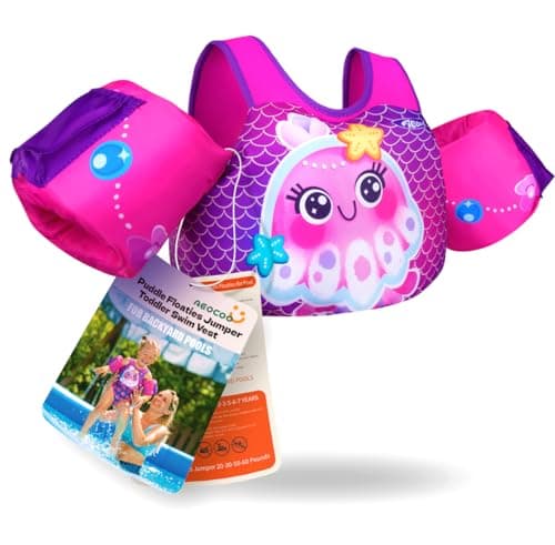 AEOCOO Puddle Float Jumper 20-30-50-60-70 Pounds, Toddler Swim Vest for 1-3-5-6-9 Years Old, Pool Floats with Swimming Arm Floaties Swim Jacket for Kids Swimmies, Boys, Girls, Niños, Seajelly - Image 1