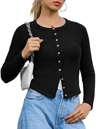 Totatuit Women's Black Classic Cardigan Sweater - Image 1