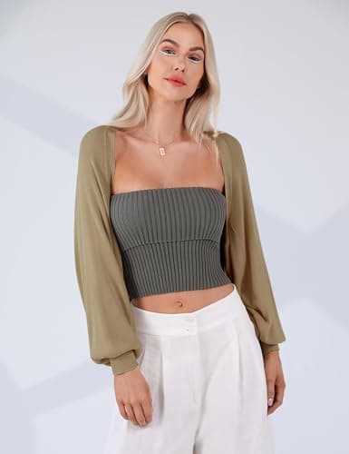 Totatuit Women's Y2K Shrug Sweater Knit Open Front Crop Cardigan Long Sleeve Short Bolero Shrugs for Dresses Camel - Thumbnail 2