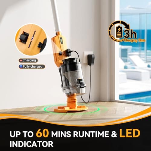 Cordless Pool Vacuum with Telescopic Pole, Powerful 30 GPM Suction, Advanced Dual Filtration, Replaceable Battery, Handheld Rechargeable Pool Cleaner for Above Ground and Inground Pools, Orange - Thumbnail 6