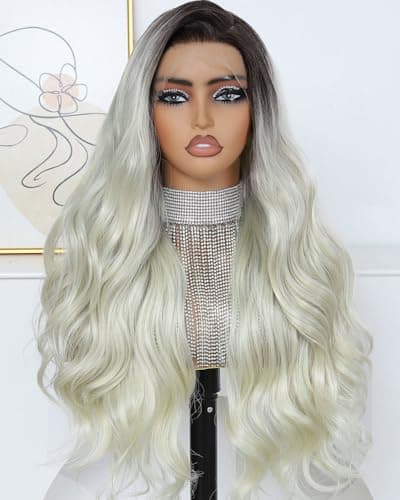 Ruiieea Synthetic Lace Front Wig, 13x4 Lace Front Wig Body wave, Blonde Lace Frontal Wig for Women Glueless Daily Use 26 Inch Black to Blonde - Image 1