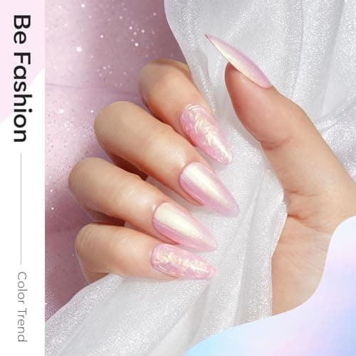 modelones Pearl Gel Nail Polish Set, 6 Colors 2026 Spring Aurora Iridescent Shimmer White Pink Purple Mermaid Nail Drawing Glitter Gel Polish LED Swirl Shell Thread Effect with Dotting Pen DIY Gift - Thumbnail 4