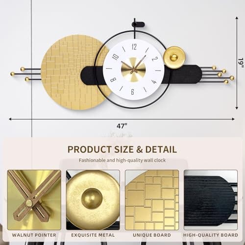 AXAORIRA 47x19 Inches Modern Large Wall Clock Battery Operated Silent, Non-Ticking Quartz Decorative Analog Clocks for Living Room, Bedroom, Hallway - Ideal Gift for Home Decor Lovers - Thumbnail 3