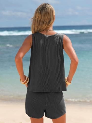 EXLURA Women's Summer 2 Piece Outfits Sleeveless Tank Top Matching Shorts Sets Lounge Sets Beach Vacation Cruise Clothes 2026 - Thumbnail 5