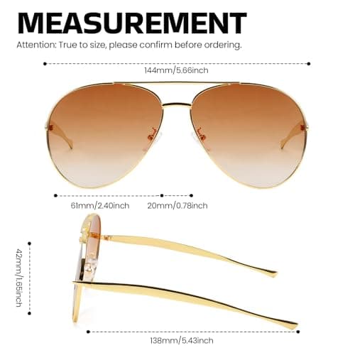 SODQW Oversized Aviator Sunglasses for Women Men Trendy Metal Sun Glasses With Double Bridge UV Protection - Thumbnail 4