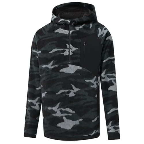 Rouen Mens Hoodies Microfleece Golf Quarter Zip Hoodies Winter Warm Polar Fleece Hooded Pullover Sweatshirt for Men Black Camo - Image 1