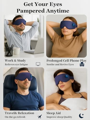 Heated Eye Mask, Cordless Warm Eye Compress for Dry Eyes, Birthday Christmas Gifts for Women Men, Washable Eye Heating Pad for Travel, Eye Relief, Improved Sleep (Blue) - Thumbnail 6