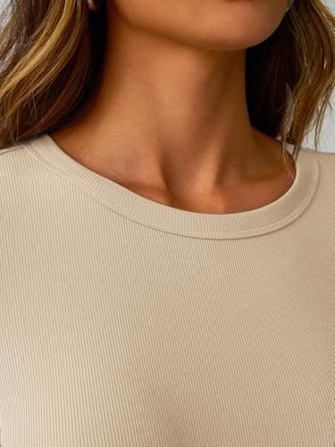 GKBK Ribbed Long Sleeve Shirts for Women Fitted Basic Tight T-Shirts Crewneck Cute Layering Tops Lightweight Fall Sweaters 2026 Fashion Clothes Outfits Apricot - Thumbnail 5