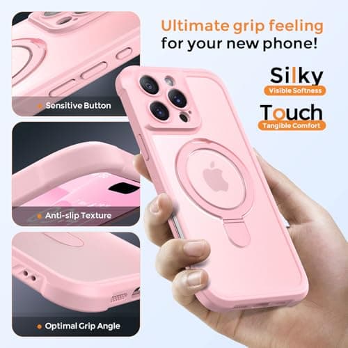 MOCCA Design for iPhone 16 Pro Max Case with Magnetic Invisible Stand [Full Camera Protection] [Compatible with Magsafe] Military Drop Shockproof Translucent Matte Phone Case Cover 6.9",Pink - Thumbnail 6