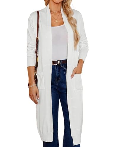GRACE KARIN Women's 2026 Trendy Long Cardigans Sweater Lightweight Open Front Long Sleeve Maxi Duster Coats with Pockets(White,L) - Image 1