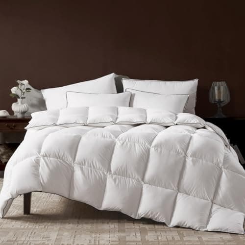 Richtry Goose Feather Down Fiber Comforter Queen Size, Fluffy Cotton Quilted White Duvet Insert, Ultra-Soft, Breathable, Luxury Bedding Comforter All Season Medium Warmth with Corner Tabs, 90x 90Inch - Image 1