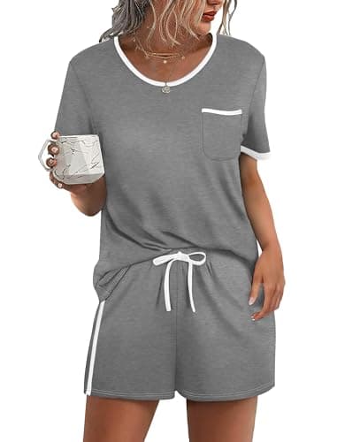 WIHOLL Pajamas for Women Set Shorts and Pants 2 Piece Lounge Cute Ladies Pjs Two Piece Workout Sets Matching Summer Outfits Cute Comfy Spring Sleepwear 2026 Trendy Fashion Clothing Grey S - Image 1