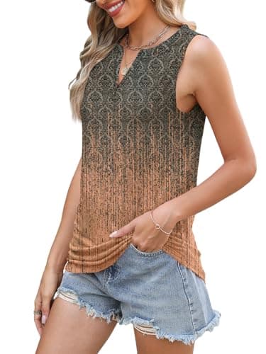 SLOWCOLIN Womens Tank Tops Loose Fit V Neck Tank Tops for Women Summer Casual Sleeveless Shirts Gray Floral S - Thumbnail 4