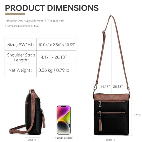 Kiss Sea Crossbody Purses for Women Trendy Crossbody Bags for Women Multi Pocket Cross Body Purse Black Brown - Thumbnail 5