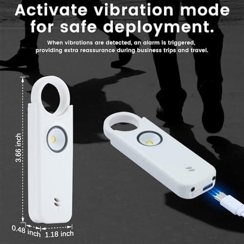 TIPSEAN Personal Safety Alarm - 135dB Ultra Loud Siren with LED Strobe Light, USB-C Rechargeable, Compact Keychain Alarm for Women/Men, Emergency Flashlight & Vibration Alert(White) - Thumbnail 6