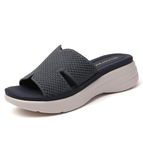 Minorsu Knit Platform Sandals for Women Comfortable Open Toe Summer Sandals Slip On Slides Shoes - Image 1