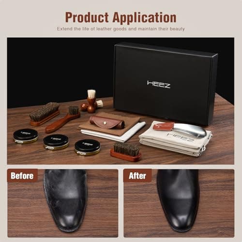 HEEZ 13 PCS Shoe Polish Kit, Shoe Shine Kit, Leather Boot Care Set with Black/Neutral Shoe Polish, Horsehair Brushes, Gifts for Men - Thumbnail 2
