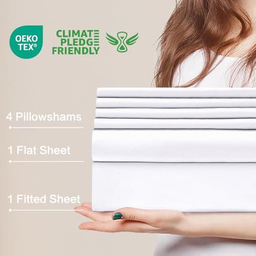 USXIBEI 4 Piece Twin Sheet Set – Breathable & Cooling Bedding Set with 18-24 Inch Deep Pockets - 1 Flat & 1 Fitted Sheet & 2 Pillowcases（Twin White） - Thumbnail 4