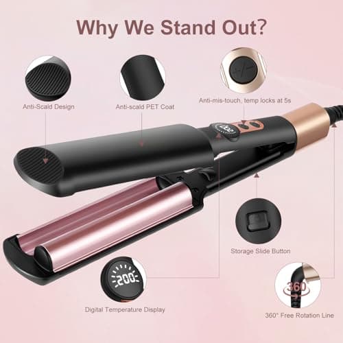 Waver Curling Iron Hair Crimper 3/4 Inch, Ionic Deep Waver Hair Curler Tool, 5 Temp Dual Barrel Mini Portable Curling Wand, Dual Voltage, Anti-Scalding Fast Heating for Short and Long Hair - Thumbnail 6