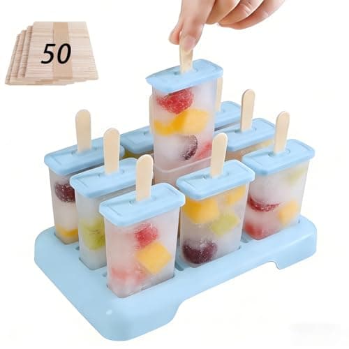 Popsicle Molds Set 9 Pieces with 50 disposable wooden sticks-BPA Free,Easy-Release Ice Pop Molds,Homemade Ice Cream Molds(Blue)