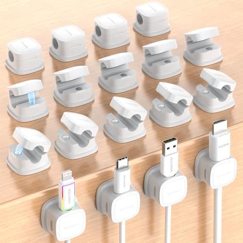 18-Pack Magnetic Cable Clips Cord Organizer-Cable Smooth Adjustable, Rocoren Desk Cable Management Accessories,Cable Holder Clips Wire Holder Keeper for Desktop,Nightstand,Wall,Home Office,Phone,Car - Image 1