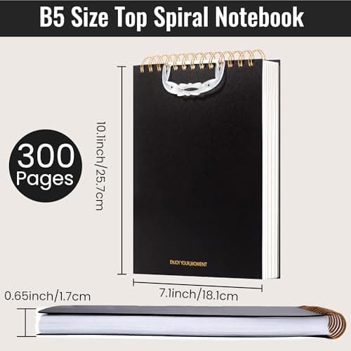 Yoment Top Spiral Notebook, Steno Pads College Ruled, 300 Pages Top Bound Notebook, 7 × 10 Flip Notebooks Left-Handed Notebooks for Work School Office Business, Black - Thumbnail 4