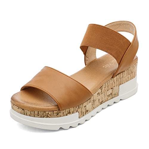 DREAM PAIRS Womens Open Toe Strap Casual Flatform Platform Wedges Sandals,Size 7,Camel,REED-2 - Image 1