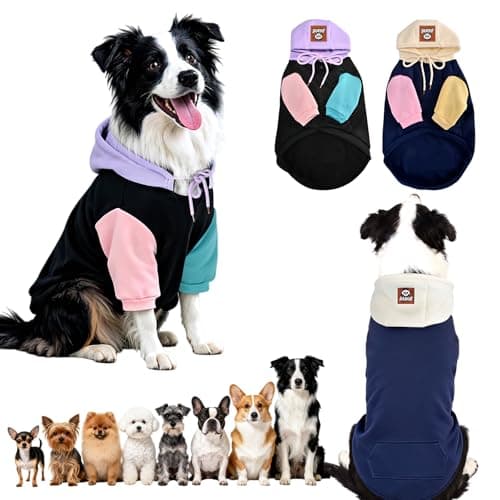2 Pack Fleece Lined Dog Hoodie for Medium Large Small Dogs, Soft Warm Dog Sweater Jackets Winter Fall Pet Hooded Clothes Custume Dogs Sweatshirt with Leash Hole and Pocket, Black and Navy Blue, ML