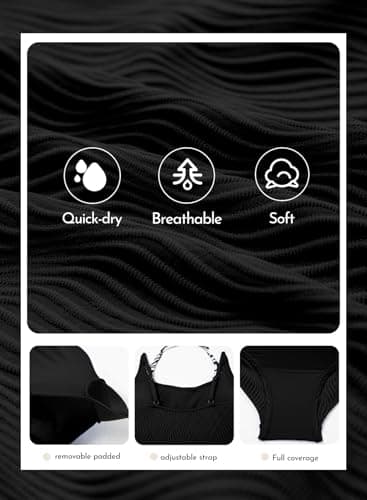 Aleumdr Women's Athletic One Piece Swimsuits Textured Tummy Control Swimwear Color Block Swimwear Halter Bathing Suit Black Small - Thumbnail 5