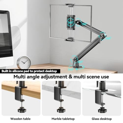 Portable Monitor Stand Desk Holder- Large Clamp support up to 12.9 14.6 15.6 18.5 inch 360° Rotating Base Swivel Tall Desk Arm Mount for iPad Pro/Mini/Air/Surface Strong Bearing Weight over 5.5lbs - Thumbnail 6