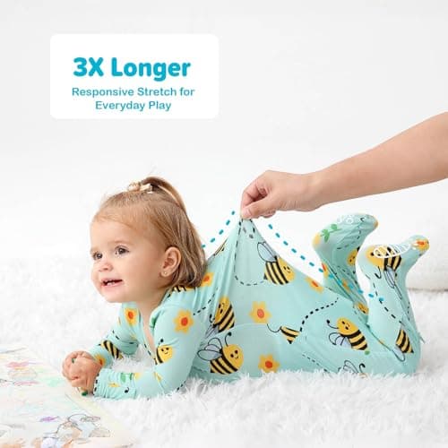 NewSeed Baby One-Piece Footies Long Sleeve Rompers 2-Way Zipper, Baby Bodysuit Bamboo Clothes for Boys Girls (Bee, 3-6M) - Thumbnail 3