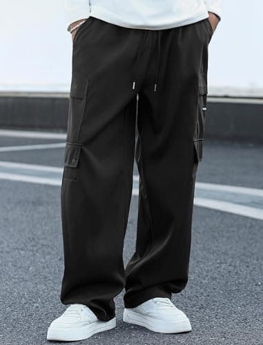 ZAFUL Men's Cargo Pants Digital Camouflage Branch Shaped Print Drawstring Waist Loose Casual Trousers with Pockets (3-Black, 2XL) - Thumbnail 2