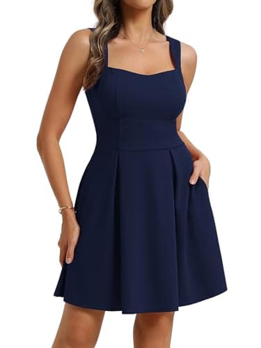Belle Poque Women Graduation Dress with Pockets Short Bow Cocktail Party Dresses Formal A Line Mini HOCO Dress Navy Blue 2XL - Image 1