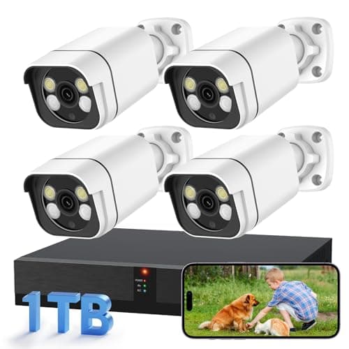 4K Security Camera System, 4pcs 2K PoE Wired Turret Cameras with Human Detection and 2 Way Talk, Color Night Vision, 8MP 4CH NVR with 1TB Hard Drive for 24/7 Local Recording, No Subscription (4 CAM) - Image 1