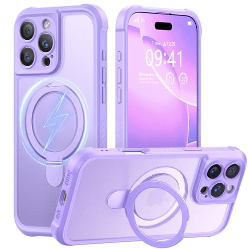 MOCCA Design for iPhone 16 Pro Case with Magnetic Invisible Stand [Full Camera Protection] [Compatible with Magsafe] Military Drop Shockproof Translucent Matte Phone Case Cover 6.3",Light Purple - Image 1