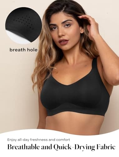 COMFELIE Seamless Wireless Full Coverage Minimizer Bra for Women, No Wire V-Neck Bralette for Big Bust with Adjustable Straps and Everyday Comfort Black - Thumbnail 4