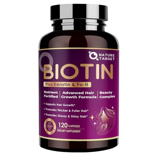 NATURE TARGET Biotin 10000mcg Hair Growth Vitamins – Maximum Strength Hair Growth Supplement with Collagen, Keratin, Fo-Ti, MSM, Zinc & B Vitamins for Thicker, Stronger Hair, Skin & Nails - Image 1